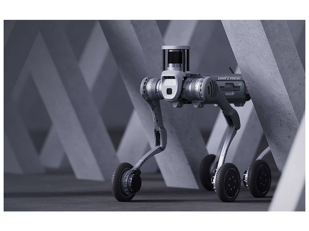 UNITREE B2-W s LiDARom – štvornohý robot s kolesami v teréne